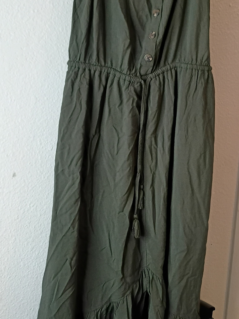 Asymmetrical Olive Green Women's Dress with Drawstring Waist